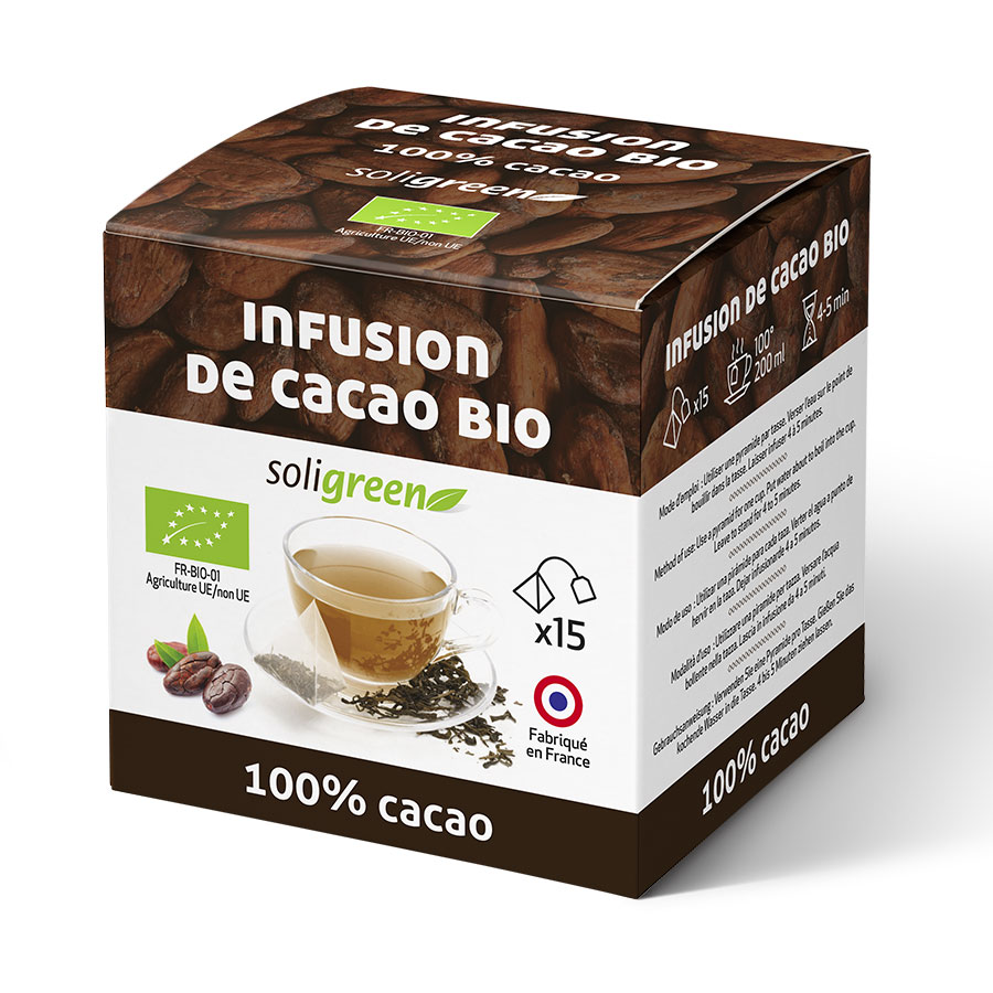 Conception graphique d'un packaging alimentaire pour une infusion au cacao